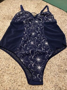 torrid Navy Embroidered Celestial Lace Bodysuit